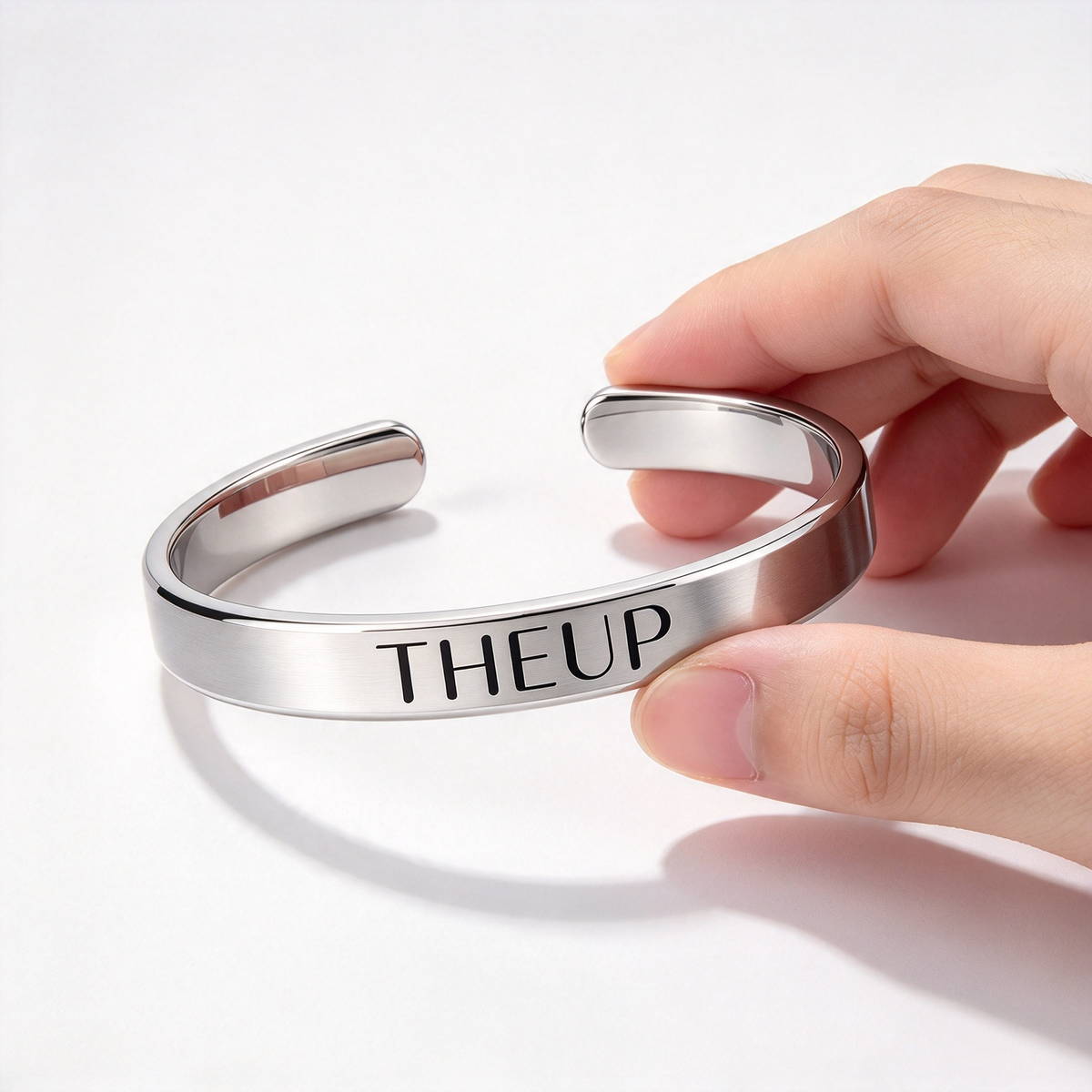 THEUP Open Cuff Bracelet, Polished Adjustable Stainless Steel Bangle, Minimalist Daily Jewelry for Men and Women