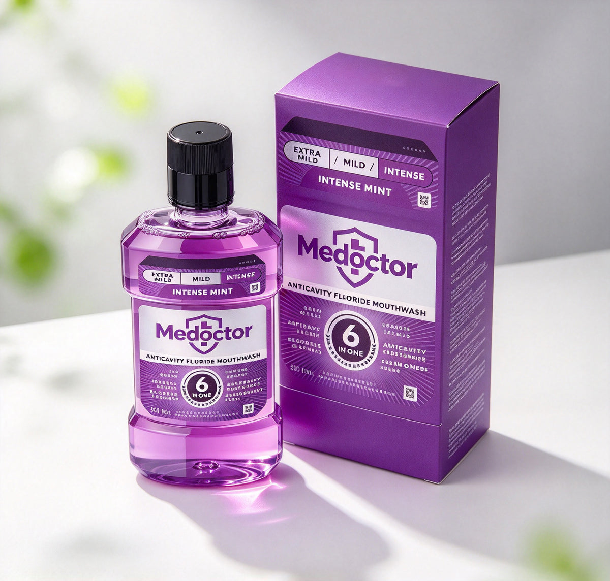 Medoctor Non Medicated Mouth Rinses, Anticavity Fluoride Mouthwash, Intense Mint Flavor, 6-in-1 Multi-Benefit Oral Care Mouthwash for Daily Oral Hygiene