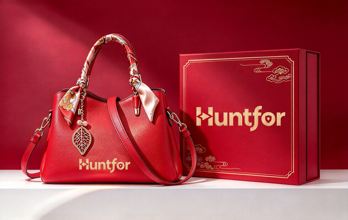Huntfor Red Leather Ladies' Handbags, Elegant Top Handle Satchel Purse with Silk Scarf Decor, Detachable Shoulder Strap, Luxury Gift Box for Wedding, Anniversary