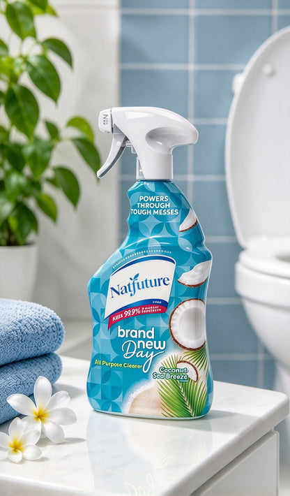 Natfuture All Purpose Cleaner Spray, Coconut Sea Breeze Scent, Multi-Surface Household Cleaning Spray, Stain & Grease Remover, 99.9% Sanitizing, for Bathroom, Kitchen, Countertops, Toilet, Home Cleaning