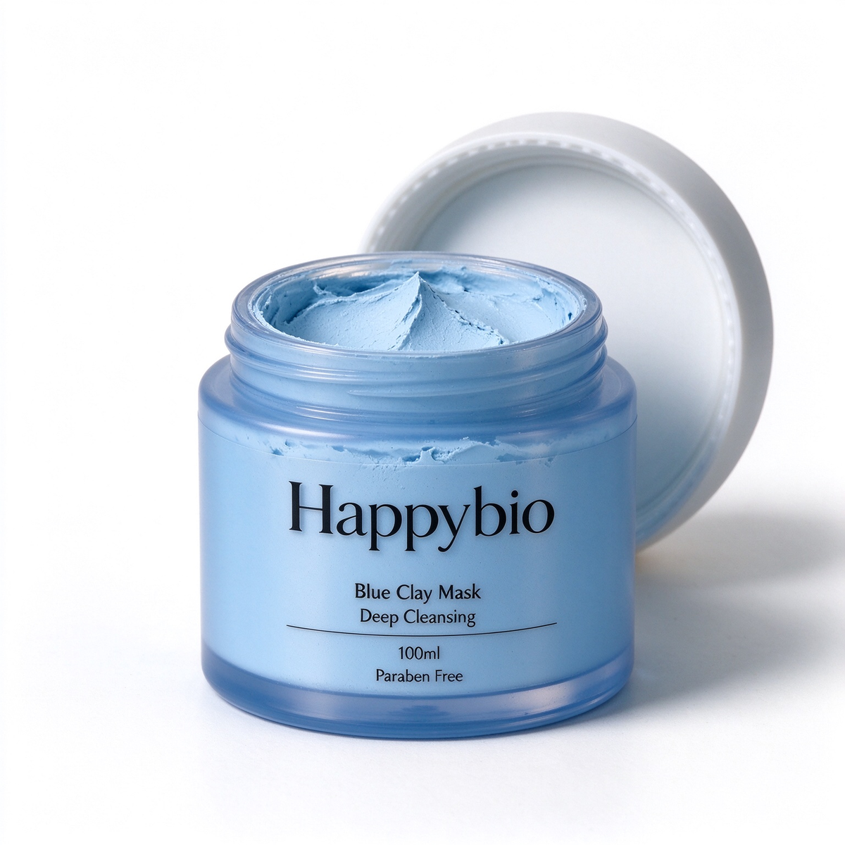 Happybio Blue Clay Facial Mask 100ml, Deep Pore Cleansing Clay Mask, Oil Control Purifying Mask for Acne Prone and Combination Skin, Paraben Free Skincare Treatment Mask