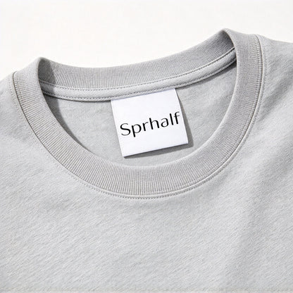 Sprhalf Heather Gray Crew Neck Short Sleeve T-shirt, Soft Breathable Heavyweight Cotton Loose Fit Solid Casual Layering Tee