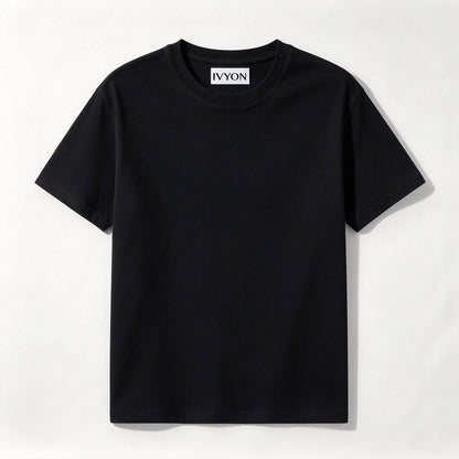 IVYON Classic Crew Neck Short Sleeve T-Shirt, Solid Black Basic Casual Tee, Soft Breathable Cotton t-shirt for Men Women Daily Wear Workout Layering Top