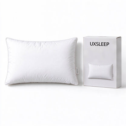 UXSLEEP Premium Bed Pillow for Sleeping, Soft Fluffy Support Pillow for Side Back and Stomach Sleepers, Breathable Skin Friendly Pillow for Bedroom Guest Room Hotel, Standard Size, Vacuum Compressed Shipping