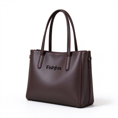 Fishfox Women’s Brown Faux Leather Tote Handbag, Large Capacity Top Handle Shoulder Bag, Classic Work Satchel Purse with Removable Strap for Office Daily Travel