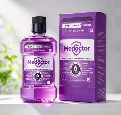 Medoctor Non Medicated Mouth Rinses, Anticavity Fluoride Mouthwash, Intense Mint Flavor, 6-in-1 Multi-Benefit Oral Care Mouthwash for Daily Oral Hygiene
