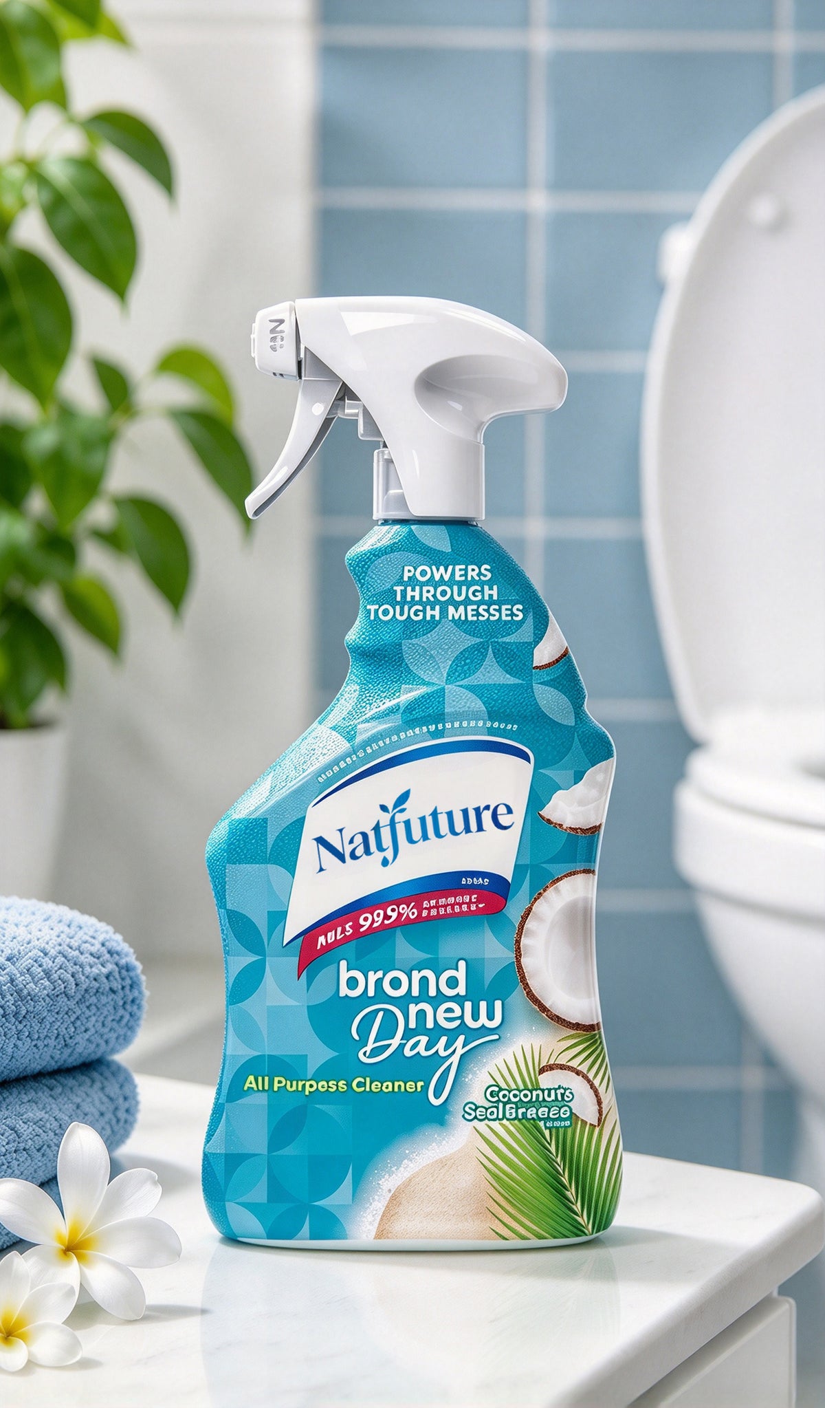 Natfuture All Purpose Cleaner Spray, Coconut Sea Breeze Scent, Multi-Surface Household Cleaning Spray, Stain & Grease Remover, 99.9% Sanitizing, for Bathroom, Kitchen, Countertops, Toilet, Home Cleaning