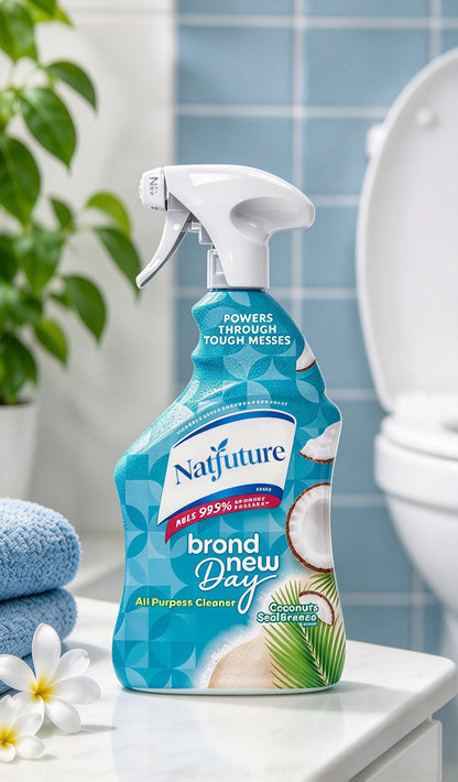 Natfuture All Purpose Cleaner Spray, Coconut Sea Breeze Scent, Multi-Surface Household Cleaning Spray, Stain & Grease Remover, 99.9% Sanitizing, for Bathroom, Kitchen, Countertops, Toilet, Home Cleaning