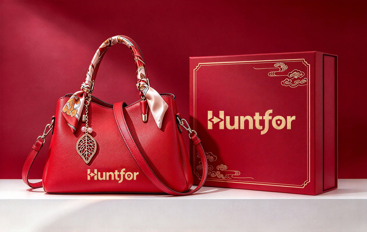 Huntfor Red Leather Ladies' Handbags, Elegant Top Handle Satchel Purse with Silk Scarf Decor, Detachable Shoulder Strap, Luxury Gift Box for Wedding, Anniversary