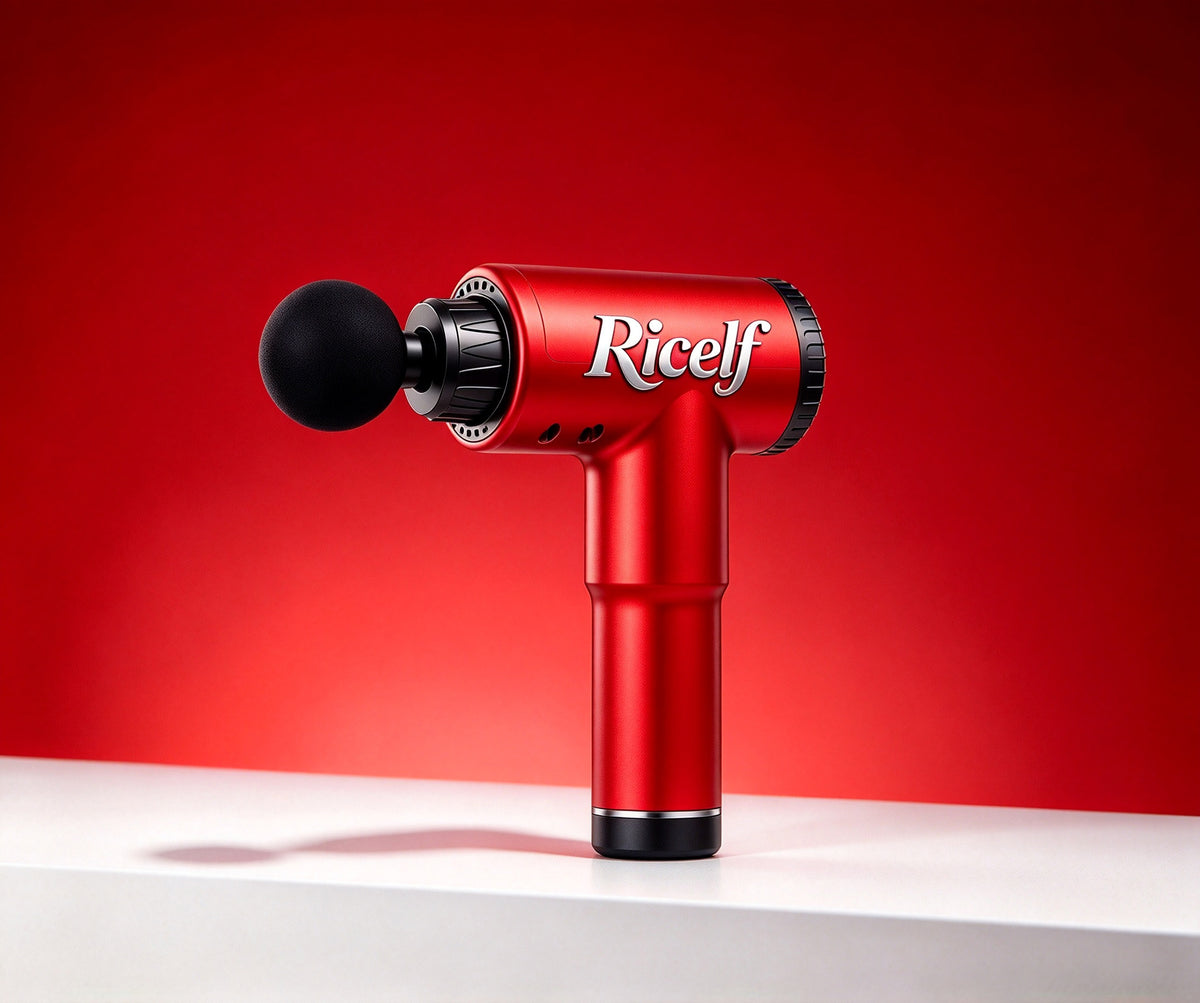Ricelf Massage Apparatus, Portable Deep Tissue Percussion Muscle Massage Gun, Electric Handheld Massage Device for Athletes, 6 Speed Levels, USB Rechargeable, for Muscle Recovery & Pain Relief, Red