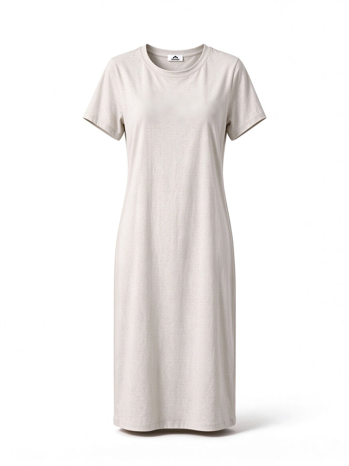 Steelape Womens Crew Neck Short Sleeve Midi Dress, Heather Oatmeal Soft Casual T-Shirt Dress, Loose Straight Comfortable Lounge Dress for Daily Summer Wear