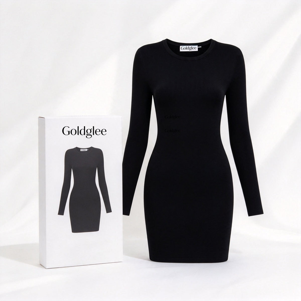 Goldglee Women's Long Sleeve Crew Neck Bodycon Mini Dress, Slim Fit Ribbed Knit Short Dress for Club Evening Party Daily Wear