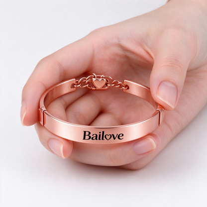 Bailove Rose Gold Cuff Bracelet for Women, Heart Chain Clasp Bangle Bracelet, Minimalist Polished Metal Jewelry, Perfect Gift for Lover Family and Friends