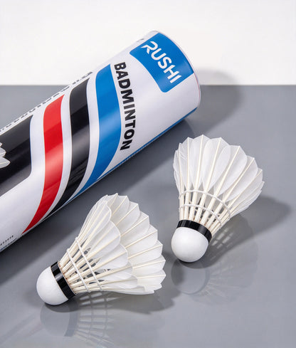 RUSHI Badminton Shuttlecocks, Durable Feather Badminton Balls, Stable Flight & Good Balance, Training Badminton Shuttlecocks for Indoor Outdoor Sports, 12 Pack