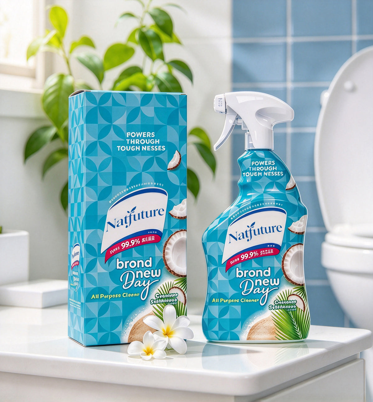 Natfuture All Purpose Cleaner Spray, Coconut Sea Breeze Scent, Multi-Surface Household Cleaning Spray, Stain & Grease Remover, 99.9% Sanitizing, for Bathroom, Kitchen, Countertops, Toilet, Home Cleaning