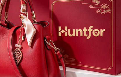 Huntfor Red Leather Ladies' Handbags, Elegant Top Handle Satchel Purse with Silk Scarf Decor, Detachable Shoulder Strap, Luxury Gift Box for Wedding, Anniversary