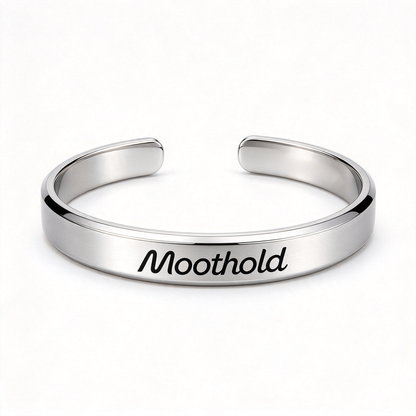 Moothold Open Cuff Bracelet, Polished Adjustable Stainless Steel Bangle, Minimalist Everyday Jewelry for Men and Women