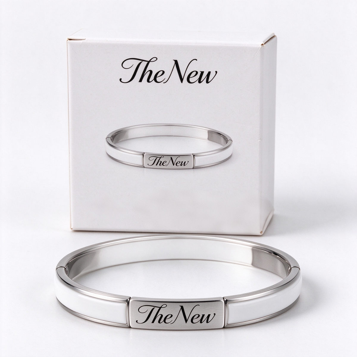 TheNew Minimalist White Enamel Titanium Steel Hinged Bangle, Elegant Stackable Open Cuff Bracelet, Luxury Couple Jewelry for Anniversary Birthday Gift