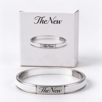TheNew Minimalist White Enamel Titanium Steel Hinged Bangle, Elegant Stackable Open Cuff Bracelet, Luxury Couple Jewelry for Anniversary Birthday Gift