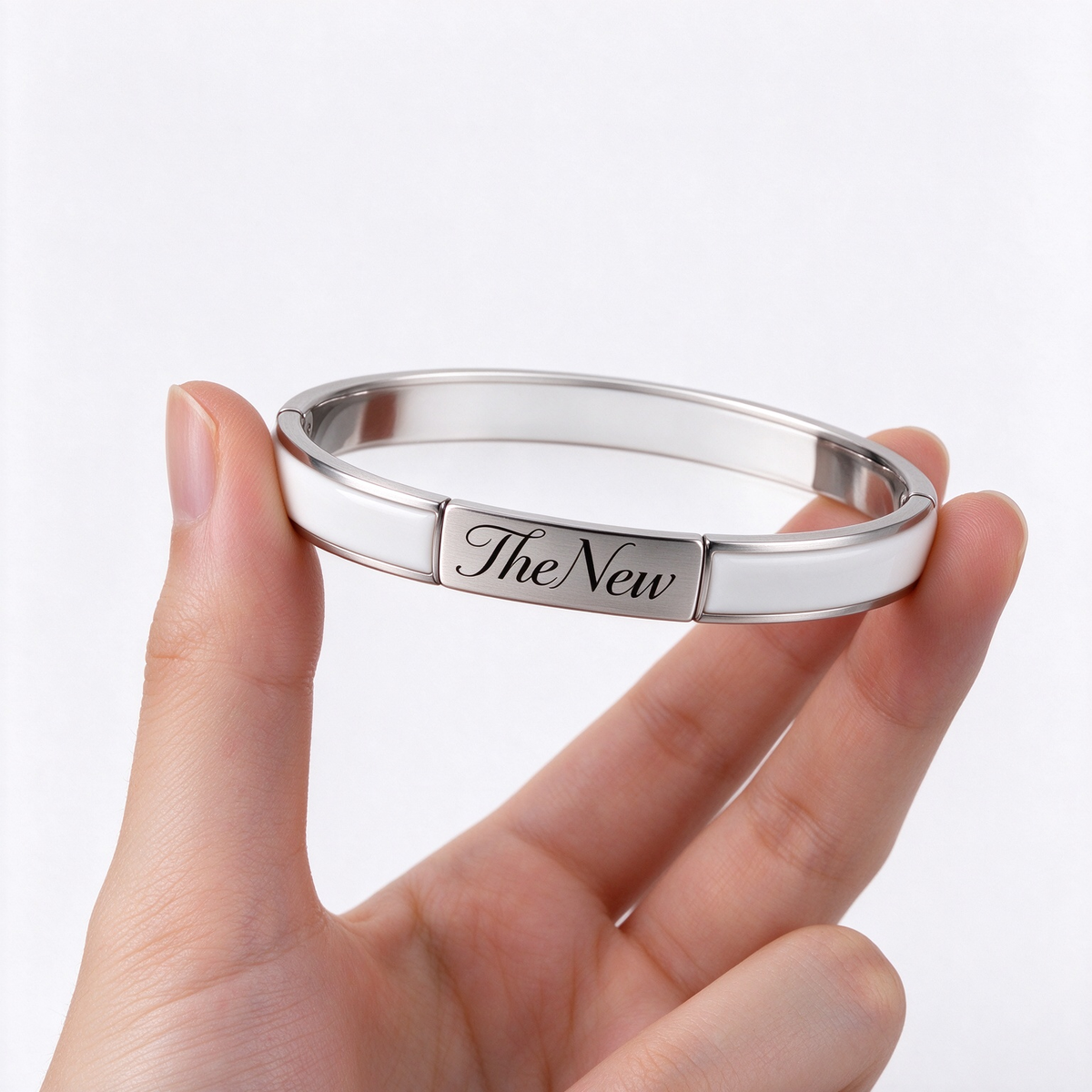 TheNew Minimalist White Enamel Titanium Steel Hinged Bangle, Elegant Stackable Open Cuff Bracelet, Luxury Couple Jewelry for Anniversary Birthday Gift