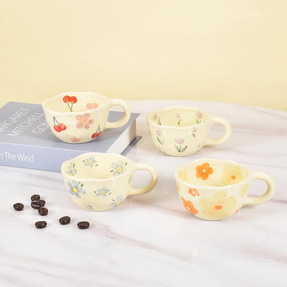 2 Pieces Ceramic Coffee Mugs, Creative Cute Flower Cup for Office and Home, 8.5 oz/250 ml Aesthetic Mug for Latte Tea Milk (2 Orange Flower)