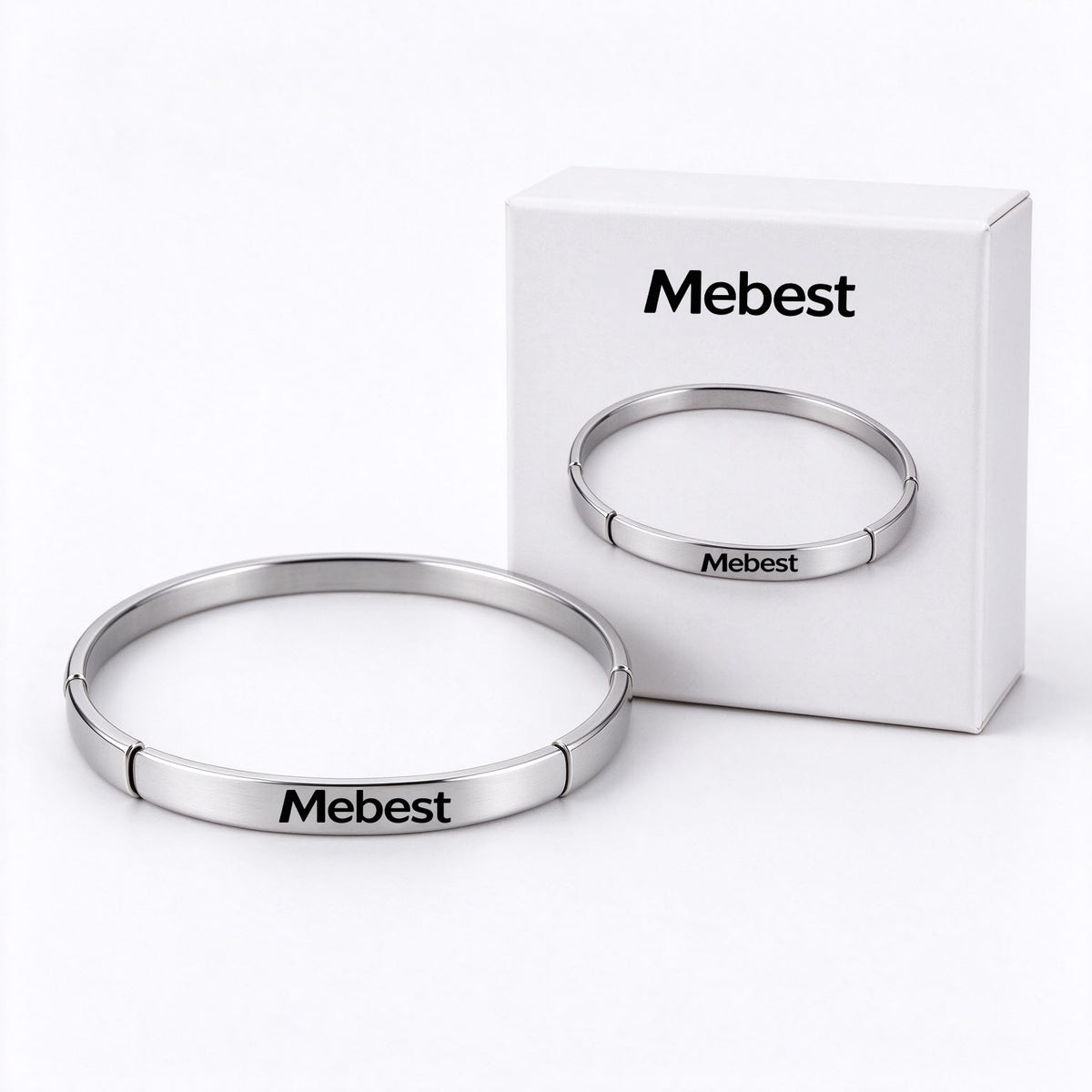 Mebest Minimalist Silver Segmented Bangle Bracelet for Women, Brushed Stainless Steel Stackable Cuff Bracelet, Timeless Plain Jewelry Gift for Birthday Anniversary Holiday