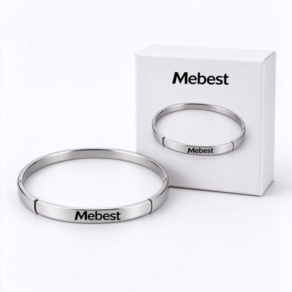 Mebest Minimalist Silver Segmented Bangle Bracelet for Women, Brushed Stainless Steel Stackable Cuff Bracelet, Timeless Plain Jewelry Gift for Birthday Anniversary Holiday