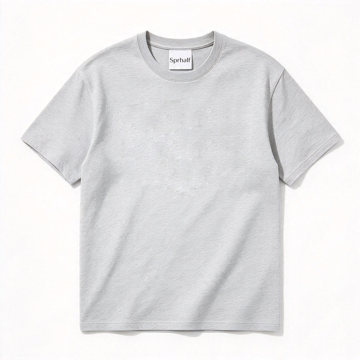 Sprhalf Heather Gray Crew Neck Short Sleeve T-shirt, Soft Breathable Heavyweight Cotton Loose Fit Solid Casual Layering Tee