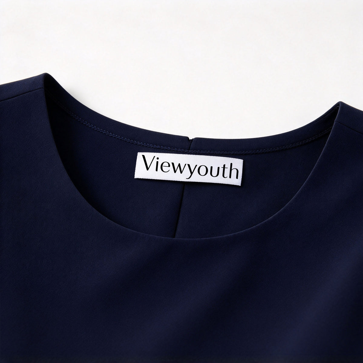 Viewyouth Navy Round Neck Cap Sleeve Fit and Flare Dress, Slim Elegant Business Work Short Formal Skater Dress