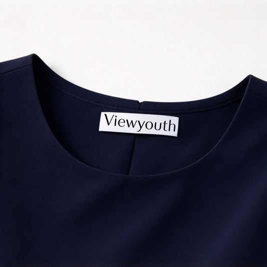 Viewyouth Navy Round Neck Cap Sleeve Fit and Flare Dress, Slim Elegant Business Work Short Formal Skater Dress