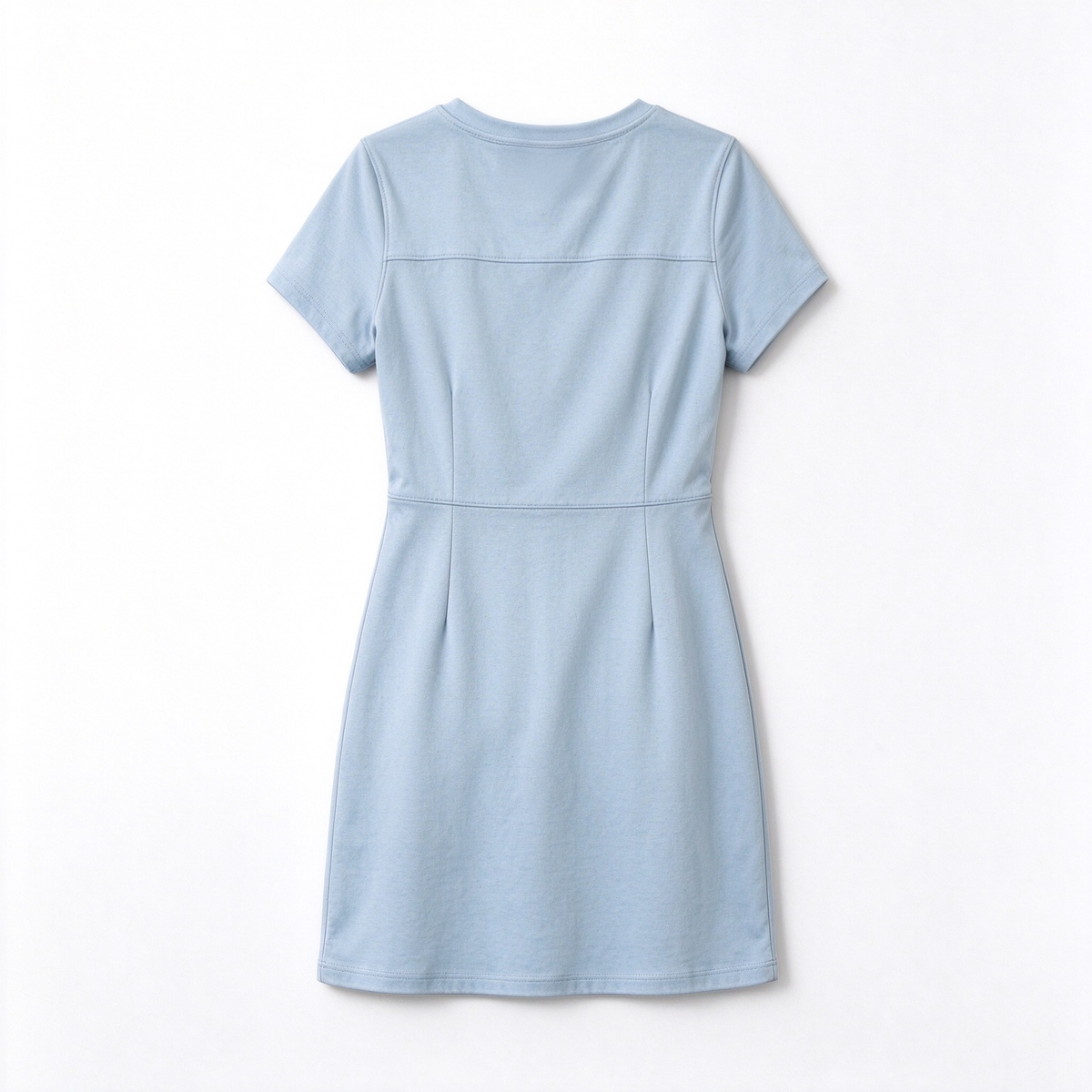 Riceyoyo Women’s Crew Neck Short Sleeve Waisted Dress, Light Blue Simple A Line Mini Dress, Soft Casual Dress for Daily and Office Wear