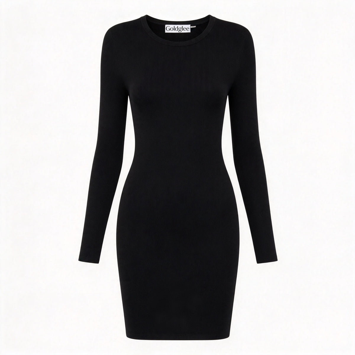 Goldglee Women's Long Sleeve Crew Neck Bodycon Mini Dress, Slim Fit Ribbed Knit Short Dress for Club Evening Party Daily Wear