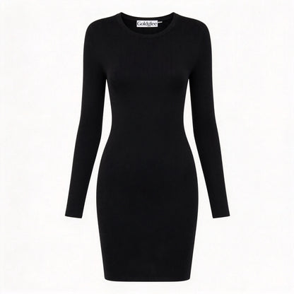 Goldglee Women's Long Sleeve Crew Neck Bodycon Mini Dress, Slim Fit Ribbed Knit Short Dress for Club Evening Party Daily Wear