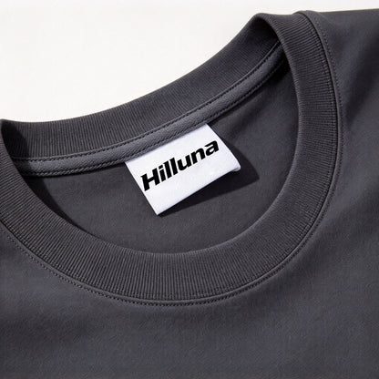 Hilluna Men's Crew Neck Short Sleeve T-Shirt, Solid Dark Grey Premium Cotton Basic Casual Tee for Daily Outdoors Workout