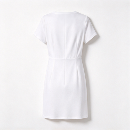 Tipmax Womens Crew Neck Short Sleeve Fit-and-Flare Dress, Soft Cotton Blend Slimming Mini Dress, Solid Casual Dress For Office And Daily Wear