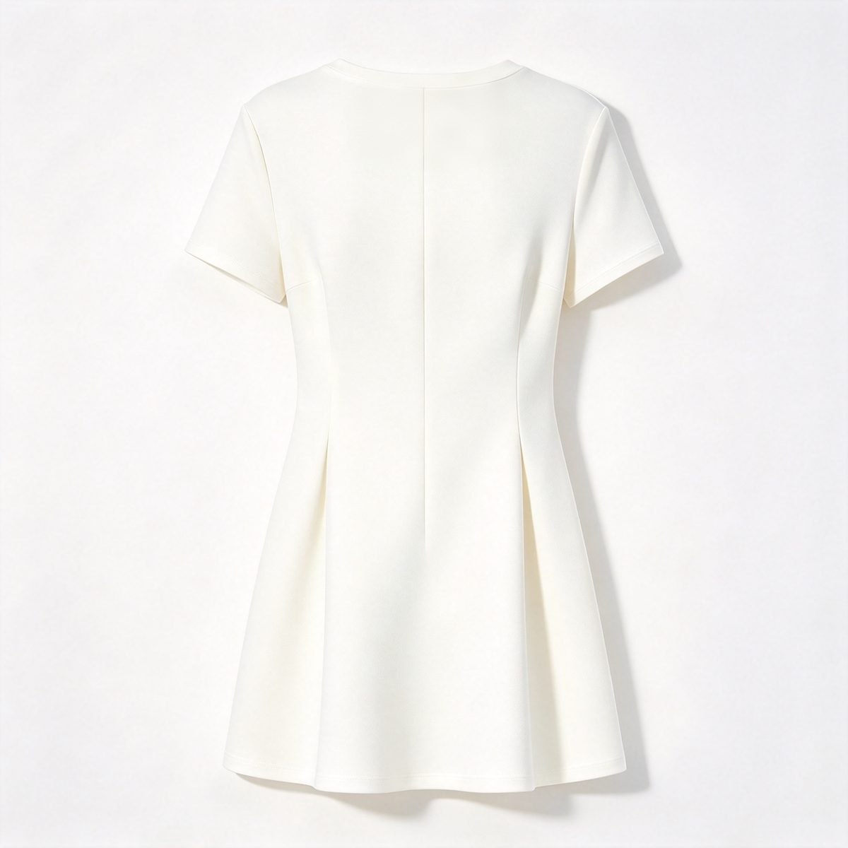 VUHOT Women's Short Sleeve Round Neck Mini Dress, Elegant Solid Cream White Fit and Flare A Line Dress, Casual Chic Short Dress for Daily Dating Party