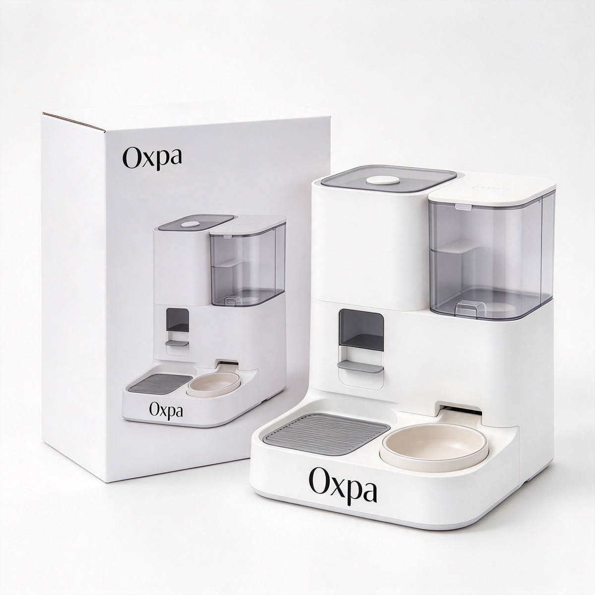 Oxpa Automatic Pet Feeder and Water Dispenser Combo, 2 in 1 Pet Food Water Station for Cats Small Dogs, Large Capacity Pet Feeding Station