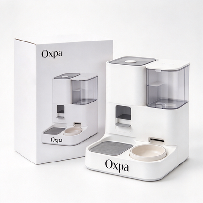 Oxpa Automatic Pet Feeder and Water Dispenser Combo, 2 in 1 Pet Food Water Station for Cats Small Dogs, Large Capacity Pet Feeding Station