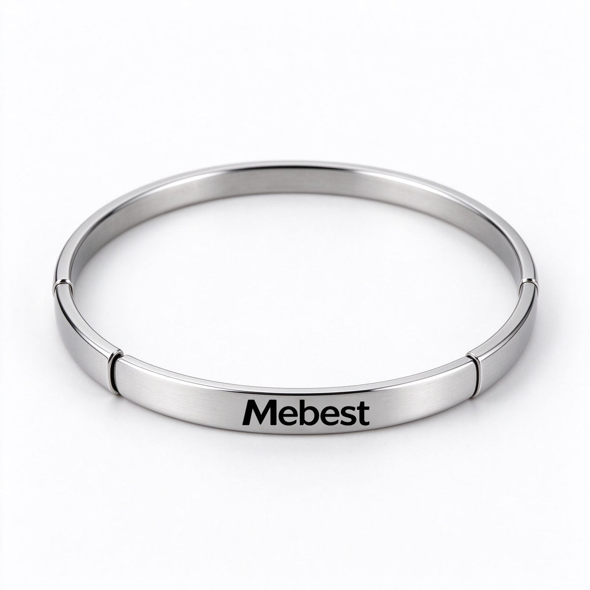 Mebest Minimalist Silver Segmented Bangle Bracelet for Women, Brushed Stainless Steel Stackable Cuff Bracelet, Timeless Plain Jewelry Gift for Birthday Anniversary Holiday