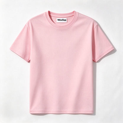 Wowtop Unisex Crew Neck Short Sleeve T-Shirt, Classic Solid Pink Cotton Tees, Casual Loose Fit Basic Tops for Everyday Wear Workout Street Outfit