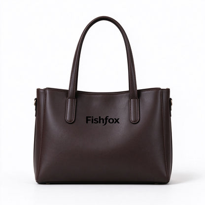 Fishfox Women’s Brown Faux Leather Tote Handbag, Large Capacity Top Handle Shoulder Bag, Classic Work Satchel Purse with Removable Strap for Office Daily Travel