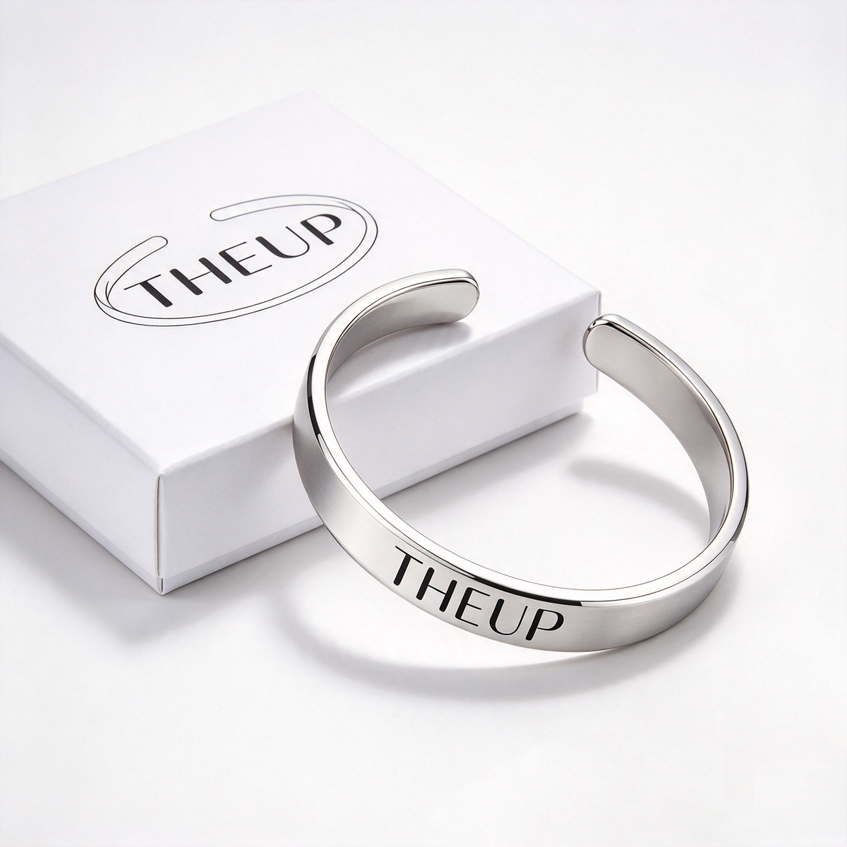 THEUP Open Cuff Bracelet, Polished Adjustable Stainless Steel Bangle, Minimalist Daily Jewelry for Men and Women