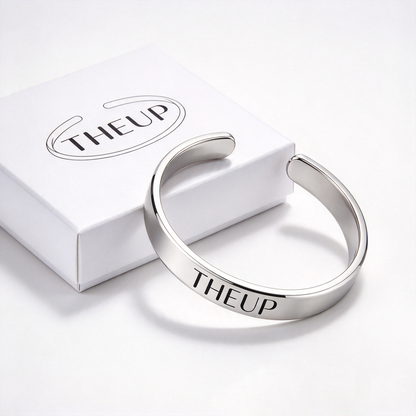 THEUP Open Cuff Bracelet, Polished Adjustable Stainless Steel Bangle, Minimalist Daily Jewelry for Men and Women