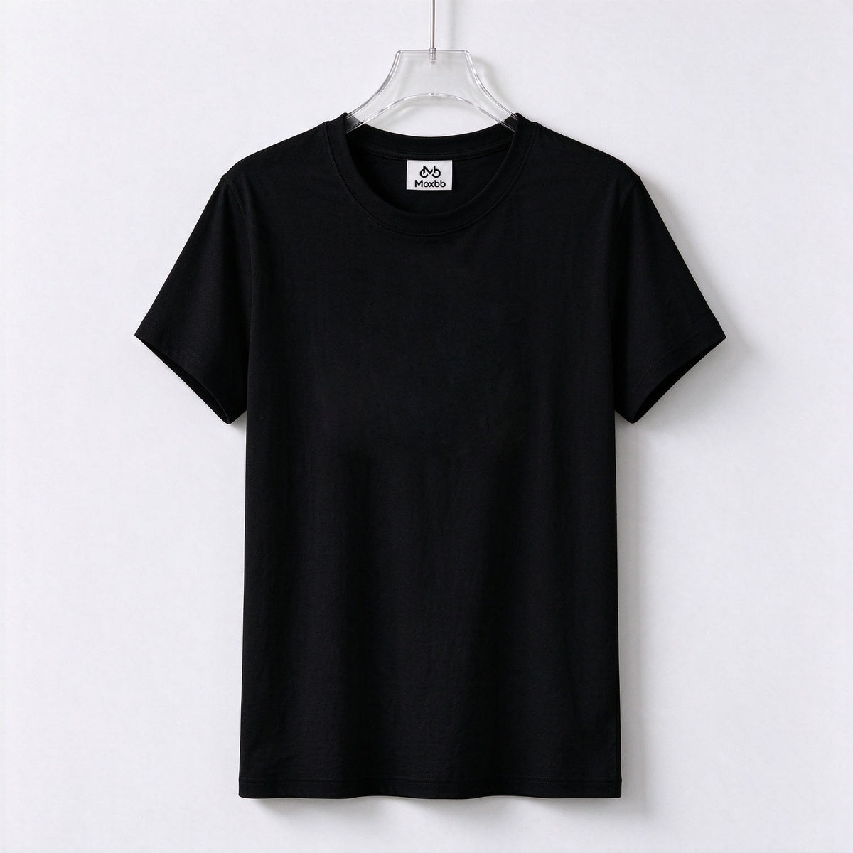 Moxbb Womens Crew Neck Short Sleeve T-Shirt, Classic Solid Black Soft Cotton Basic Tee, Casual Slim Fit Top for Summer Daily Office Workout