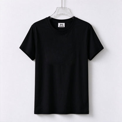 Moxbb Womens Crew Neck Short Sleeve T-Shirt, Classic Solid Black Soft Cotton Basic Tee, Casual Slim Fit Top for Summer Daily Office Workout