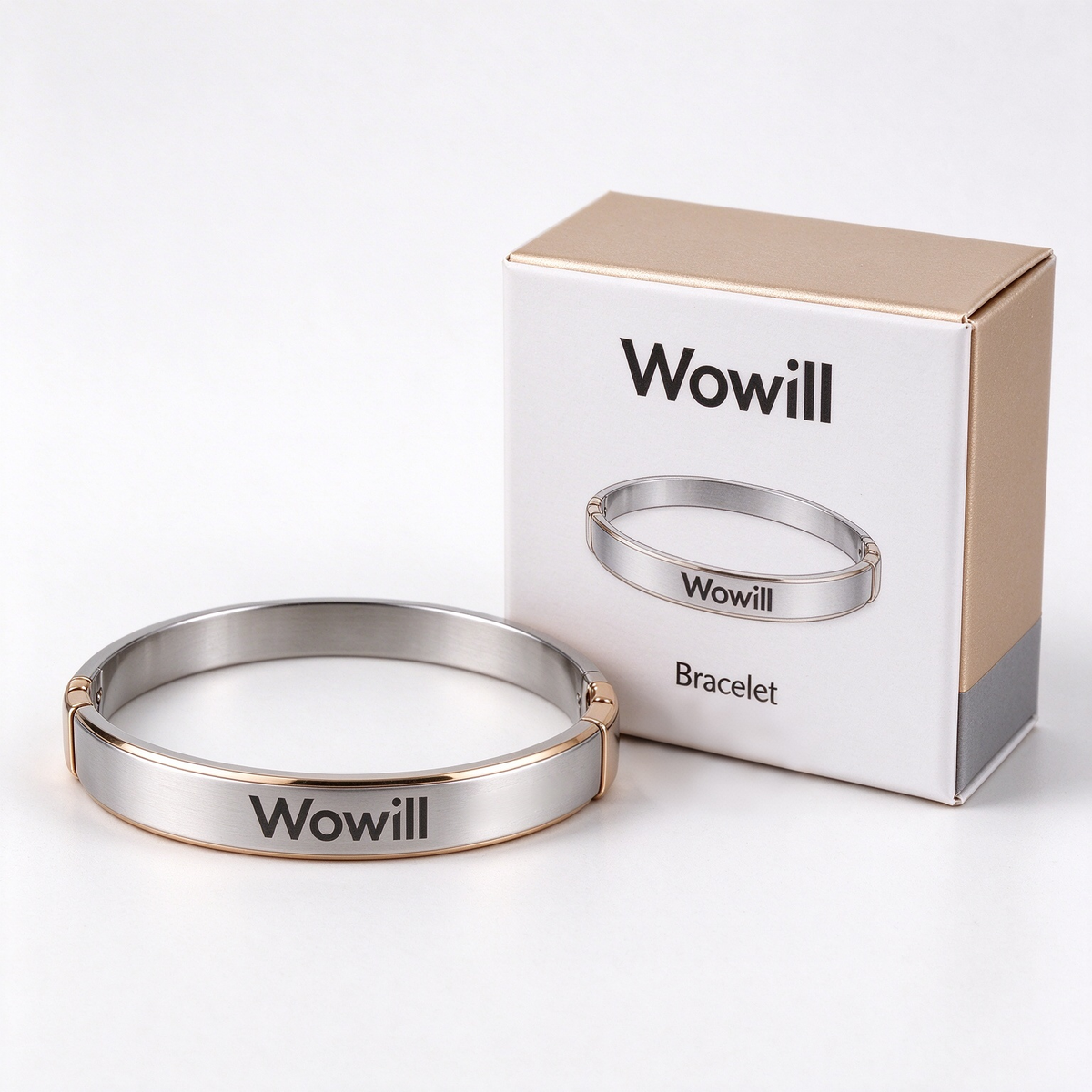 Wowill Stainless Steel Bangle Bracelet Silver Gold Two Tone Cuff Bracelet, Minimalist Chic Wrist Jewelry, Ideal Gift for Women Daily Dating Party Birthday Anniversary
