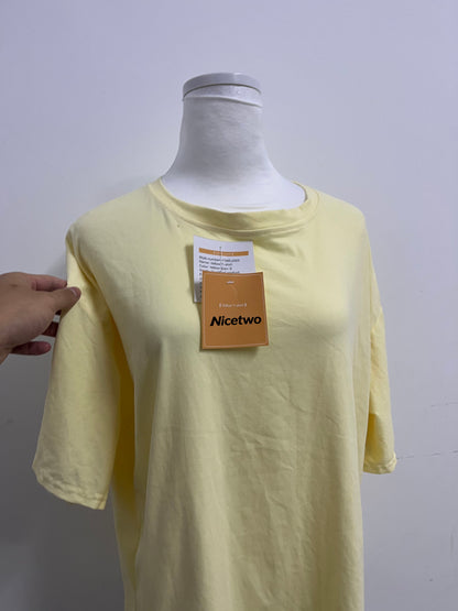 Nicetwo Oversized Drop Shoulder T-shirt, Solid Light Yellow Crew Neck Tee, Soft Breathable Casual Top, Versatile Loose Fit Everyday Staple for Men Women