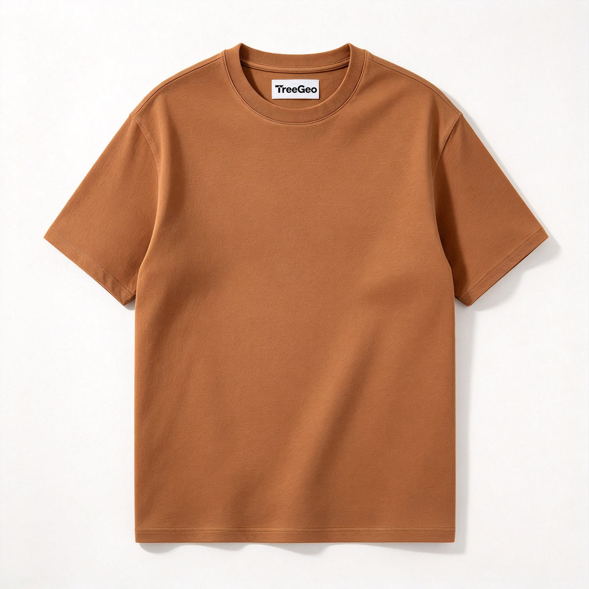 TreeGeo Mens Crew Neck Solid Short Sleeve T-Shirt, Heavyweight Cotton Relaxed Fit Tee, Retro Caramel Casual Basic Top For Daily Wear And Layering