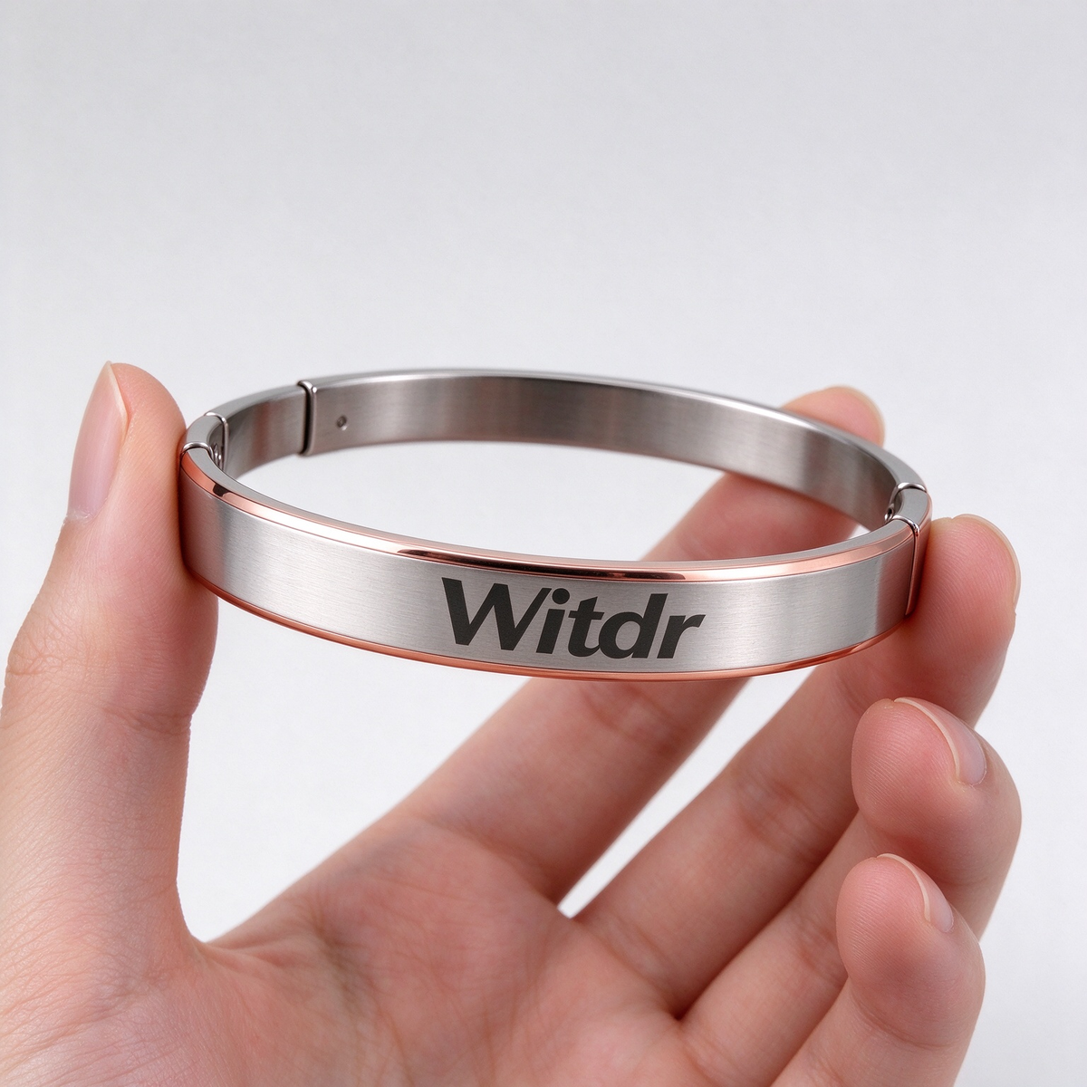 Witdr Stainless Steel Bangle Bracelet Two Tone Silver Rose Gold Cuff Bracelet, Minimalist Stylish Wrist Jewelry Gift for Women Daily Wear Anniversary Birthday