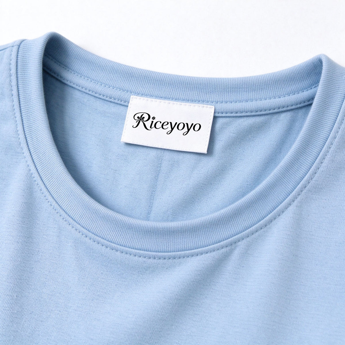Riceyoyo Women’s Crew Neck Short Sleeve Waisted Dress, Light Blue Simple A Line Mini Dress, Soft Casual Dress for Daily and Office Wear